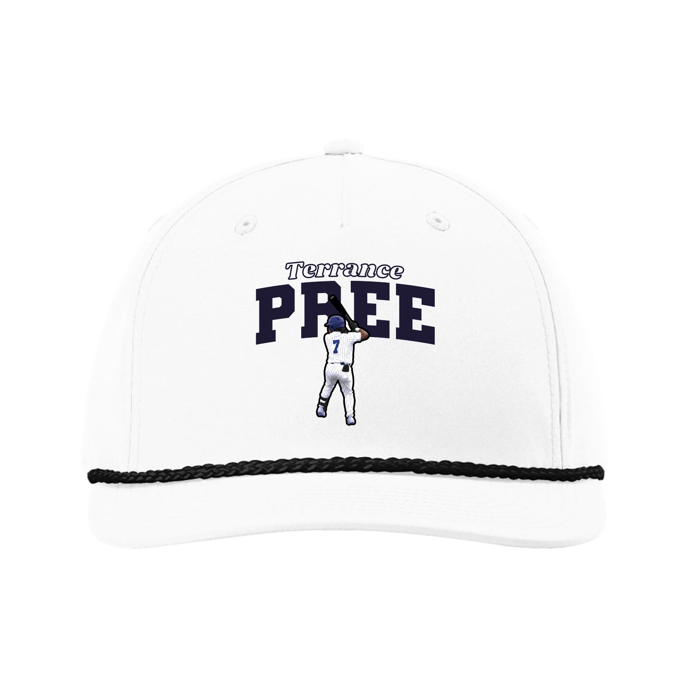 Five-Panel Classic Rope Cap — Name Arch in White