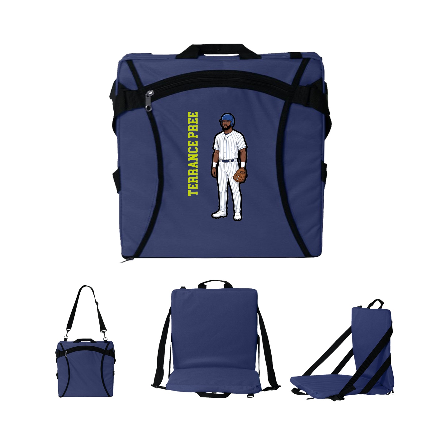 Folding Stadium Seat — Name Vertical in Navy