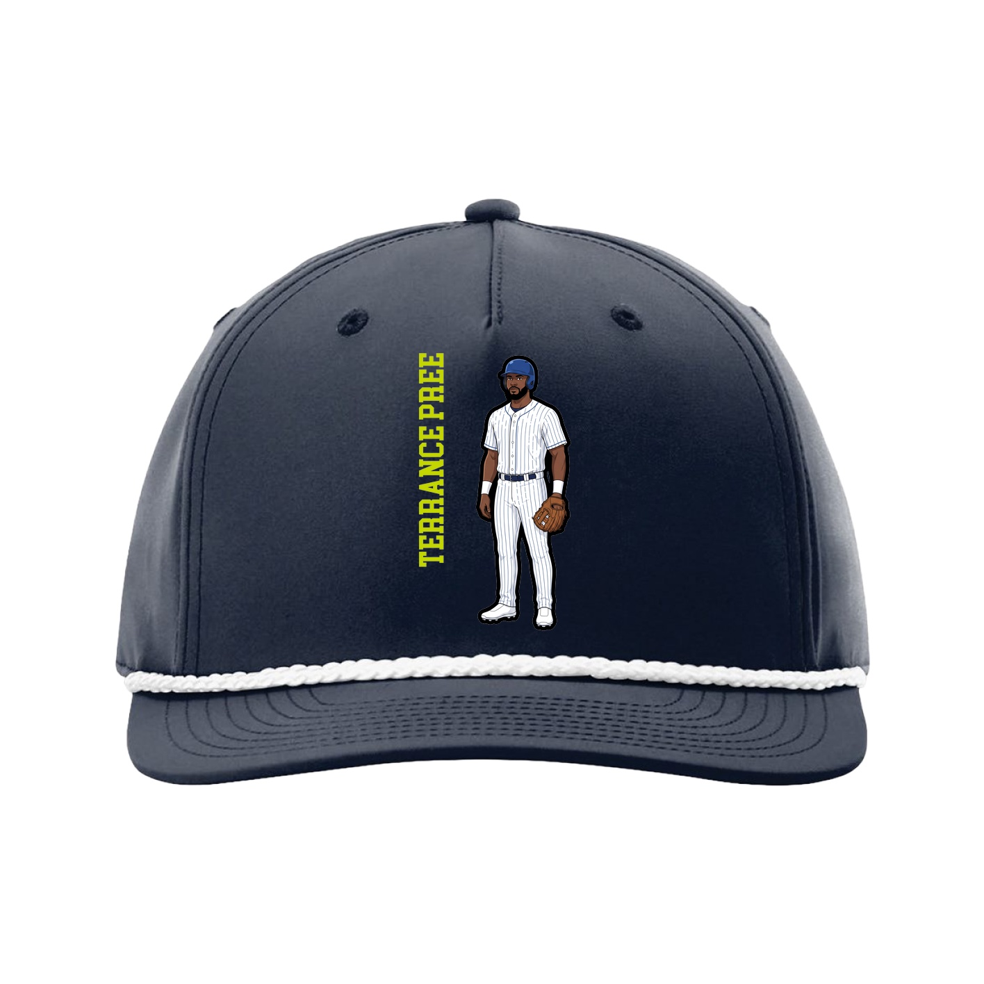 Five-Panel Classic Rope Cap — Name Vertical in Navy
