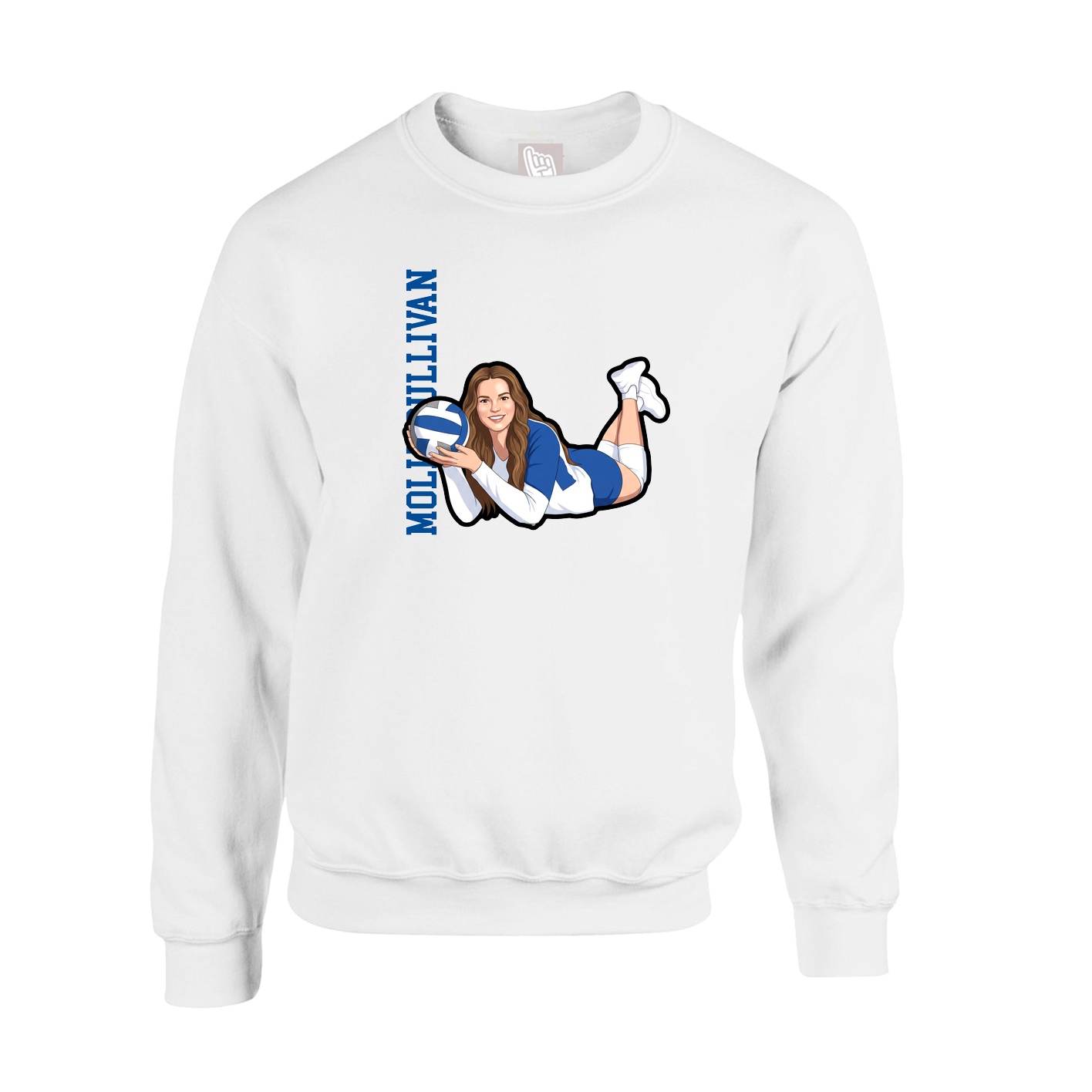 Fleece Crew — Name Vertical in White