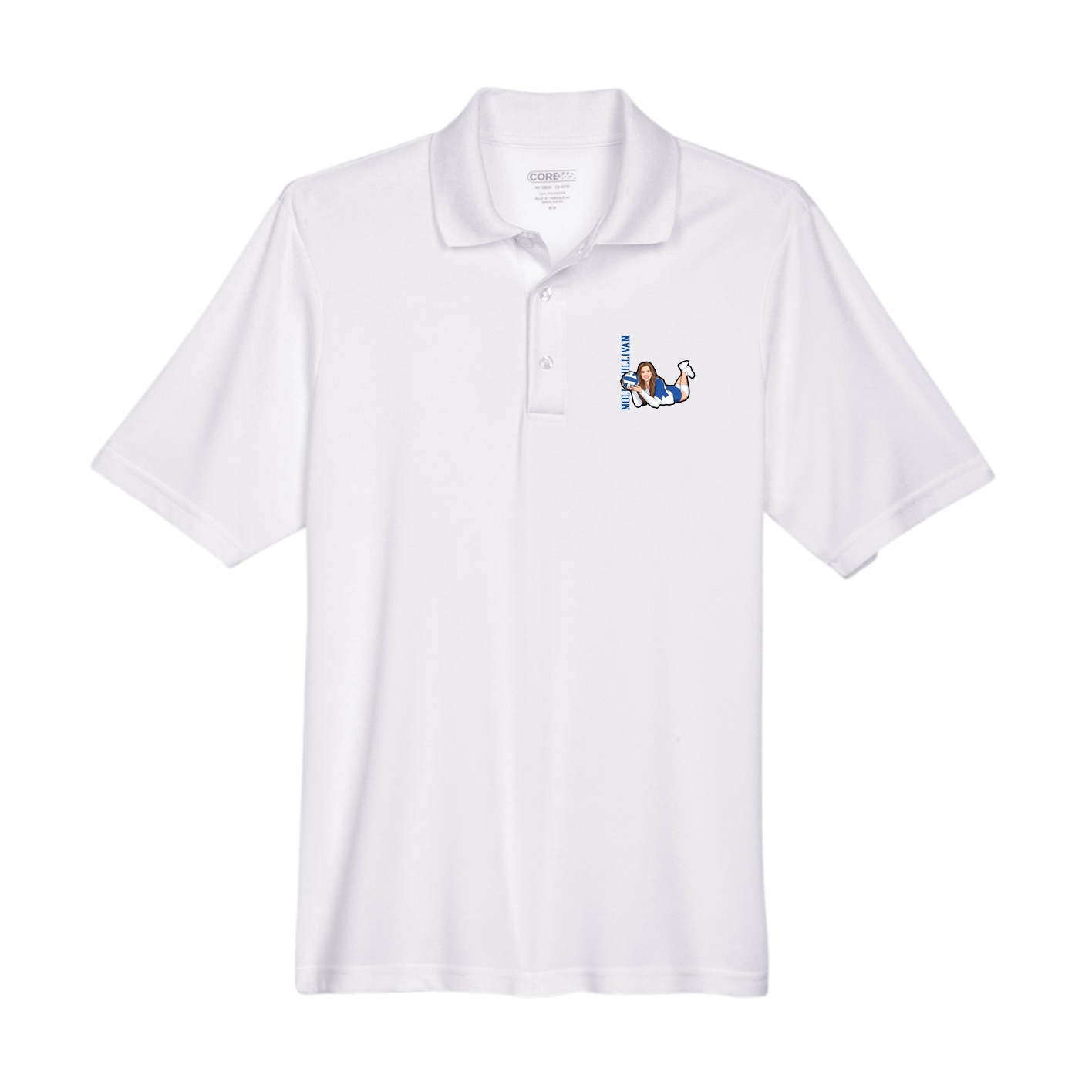 Performance Polo — Name Vertical in White