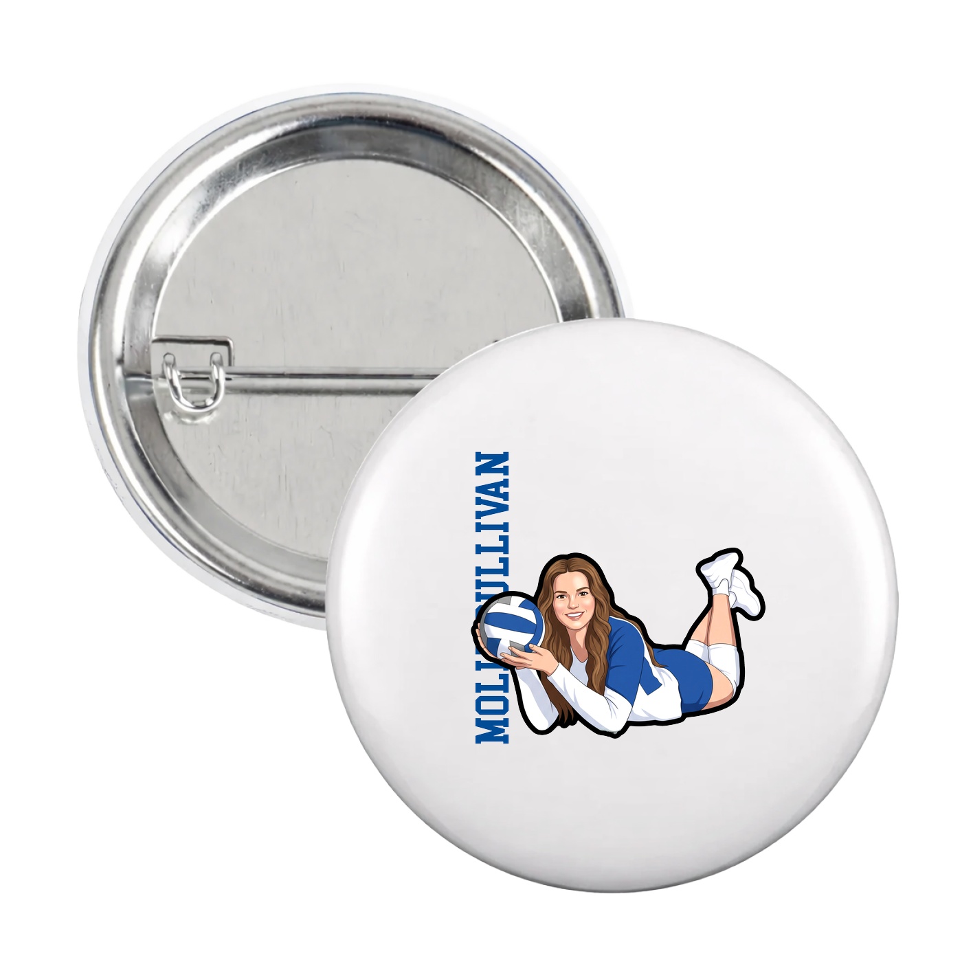 Game Day Button — Name Vertical in White