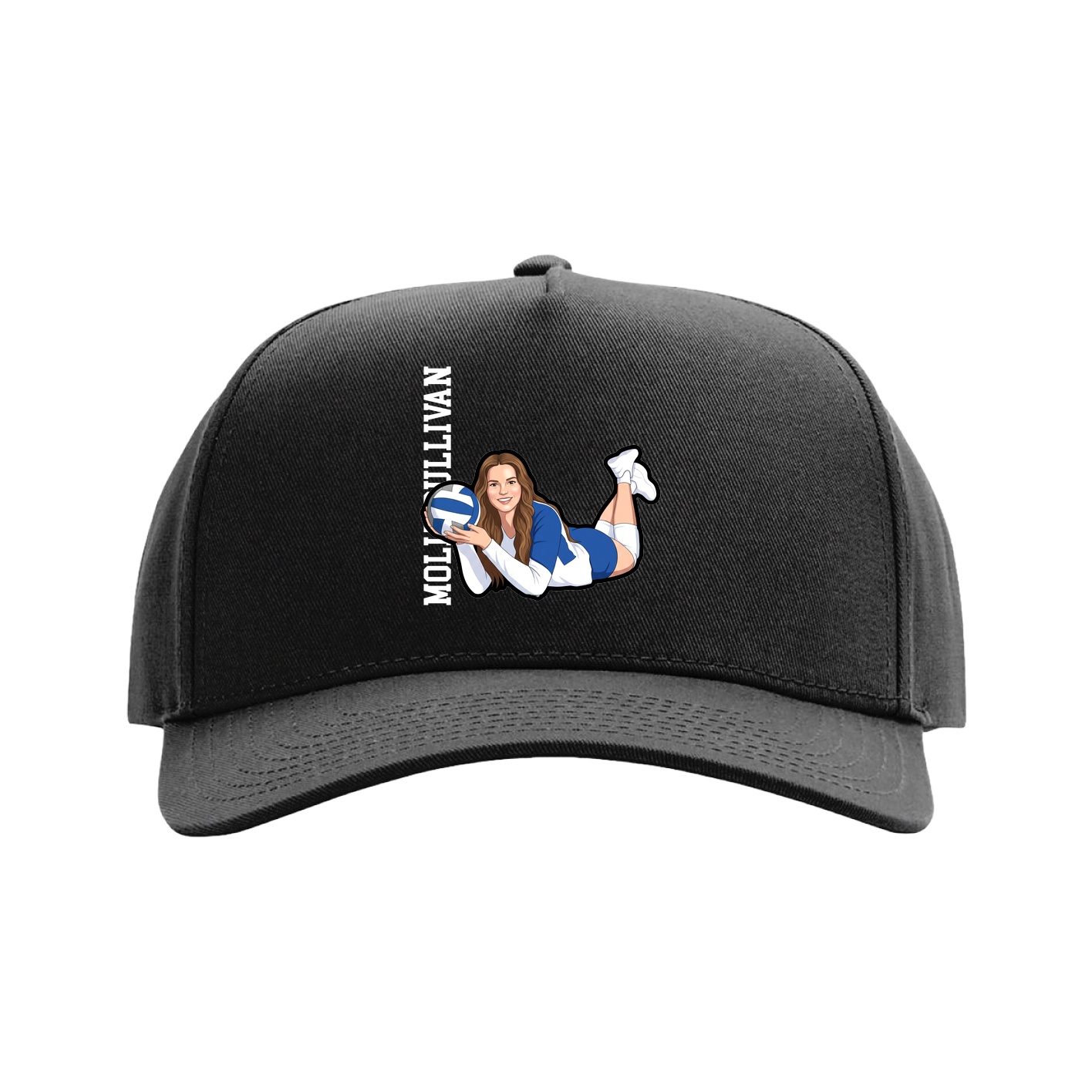 Full Fabric Five-Panel Champ Cap — Name Vertical in Black