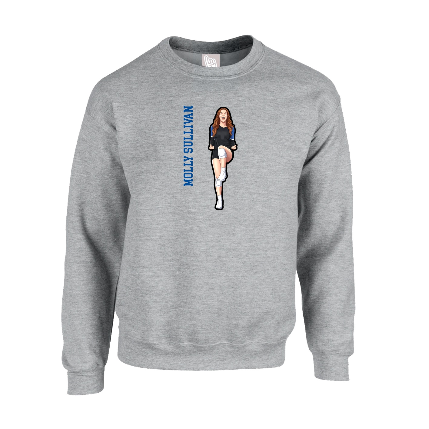 Fleece Crew — Name Vertical in Grey