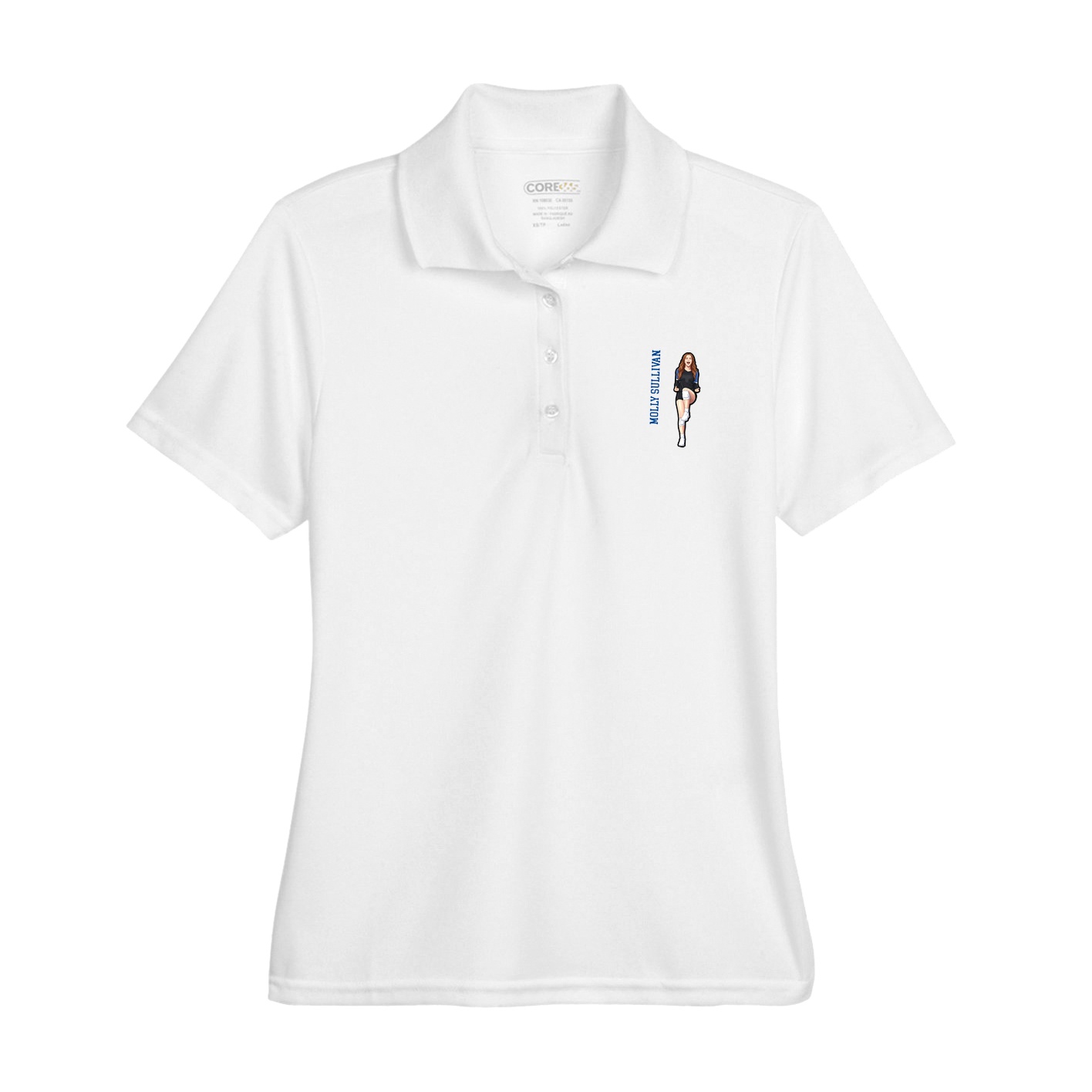 Womens Performance Polo — Name Vertical in White