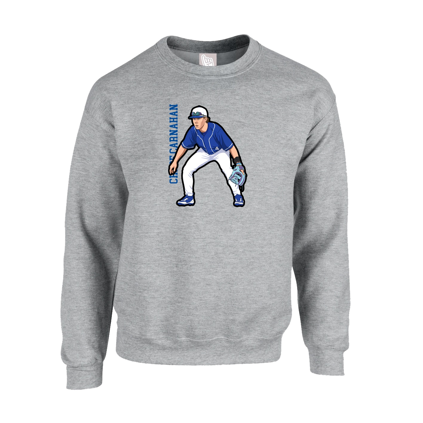 Fleece Crew — Name Vertical in Grey