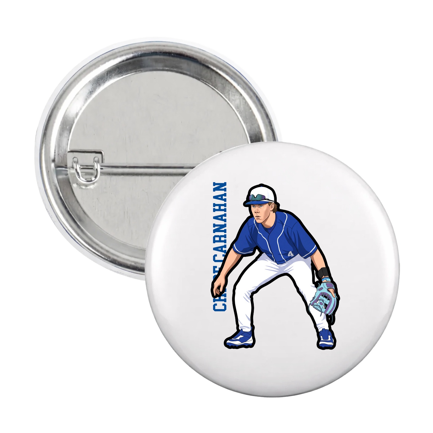 Game Day Button — Name Vertical in White