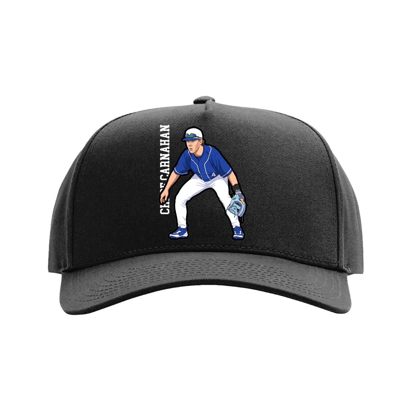 Full Fabric Five-Panel Champ Cap — Name Vertical in Black