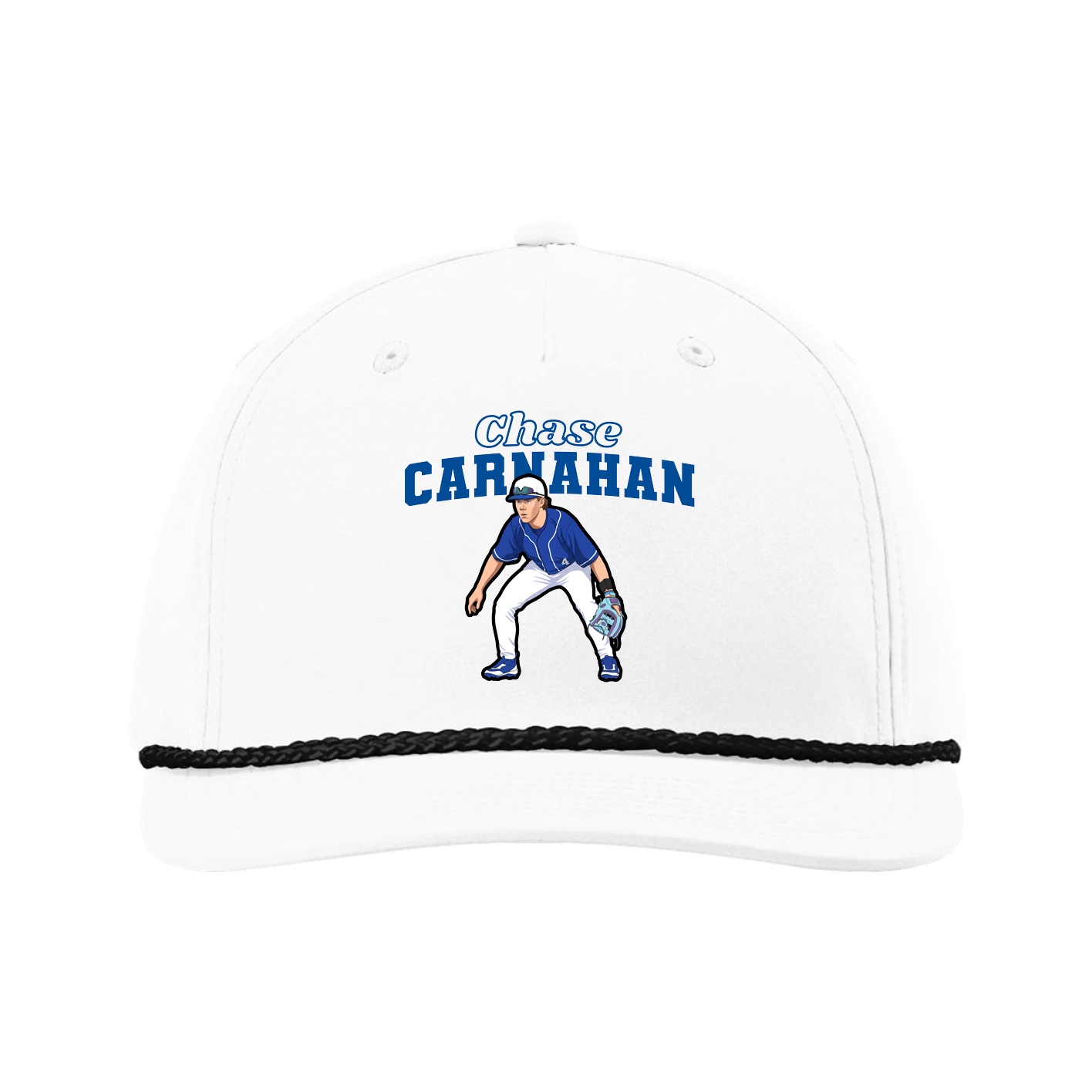 Five-Panel Classic Rope Cap — Name Arch in White