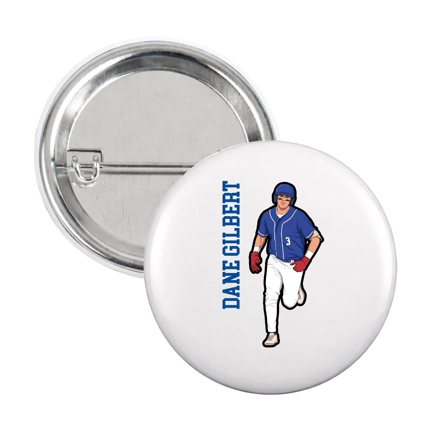 Game Day Button — Name Vertical in White