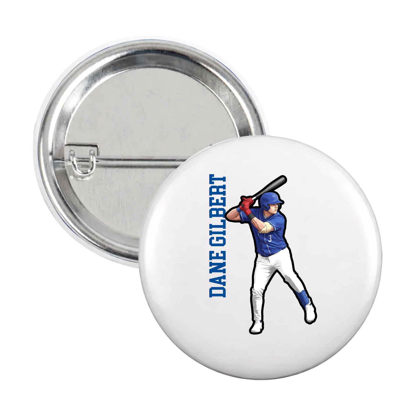 Game Day Button — Name Vertical in White