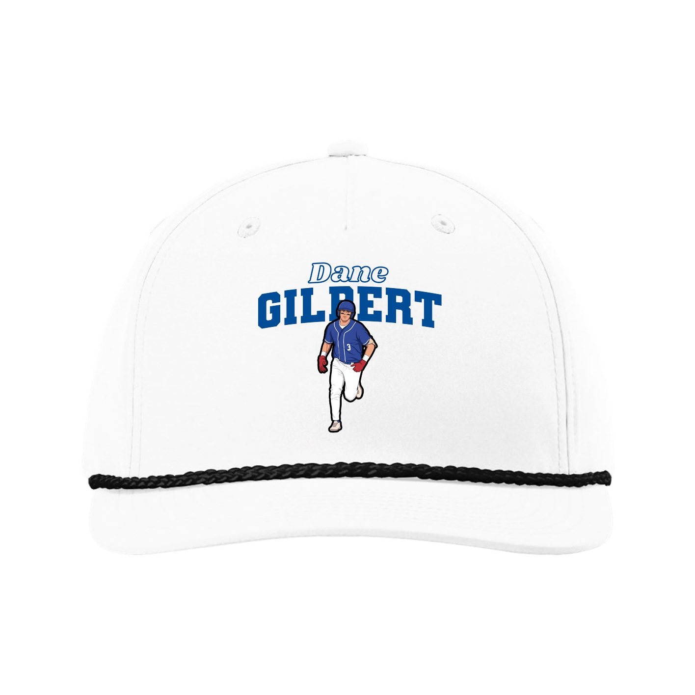 Five-Panel Classic Rope Cap — Name Arch in White