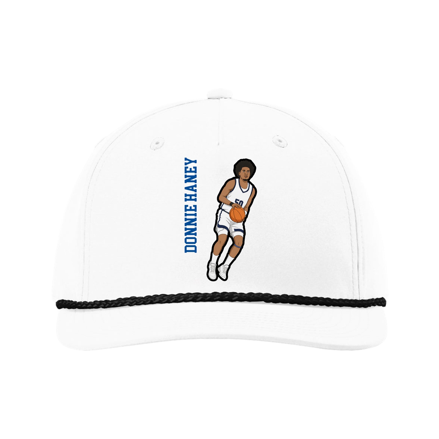 Five-Panel Classic Rope Cap — Name Vertical in White