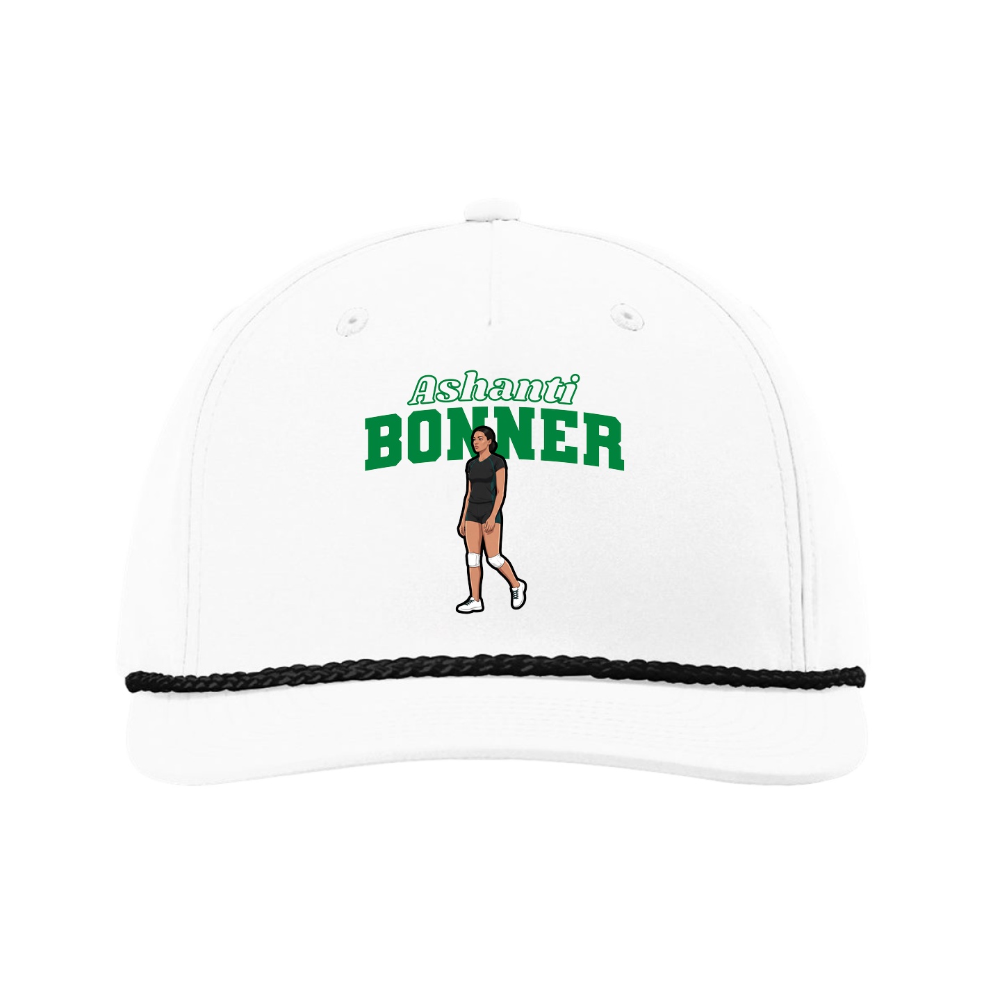 Five-Panel Classic Rope Cap — Name Arch in White