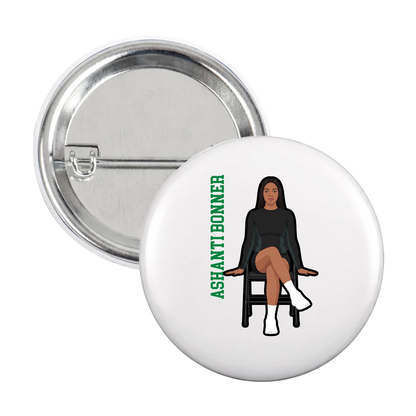 Game Day Button — Name Vertical in White