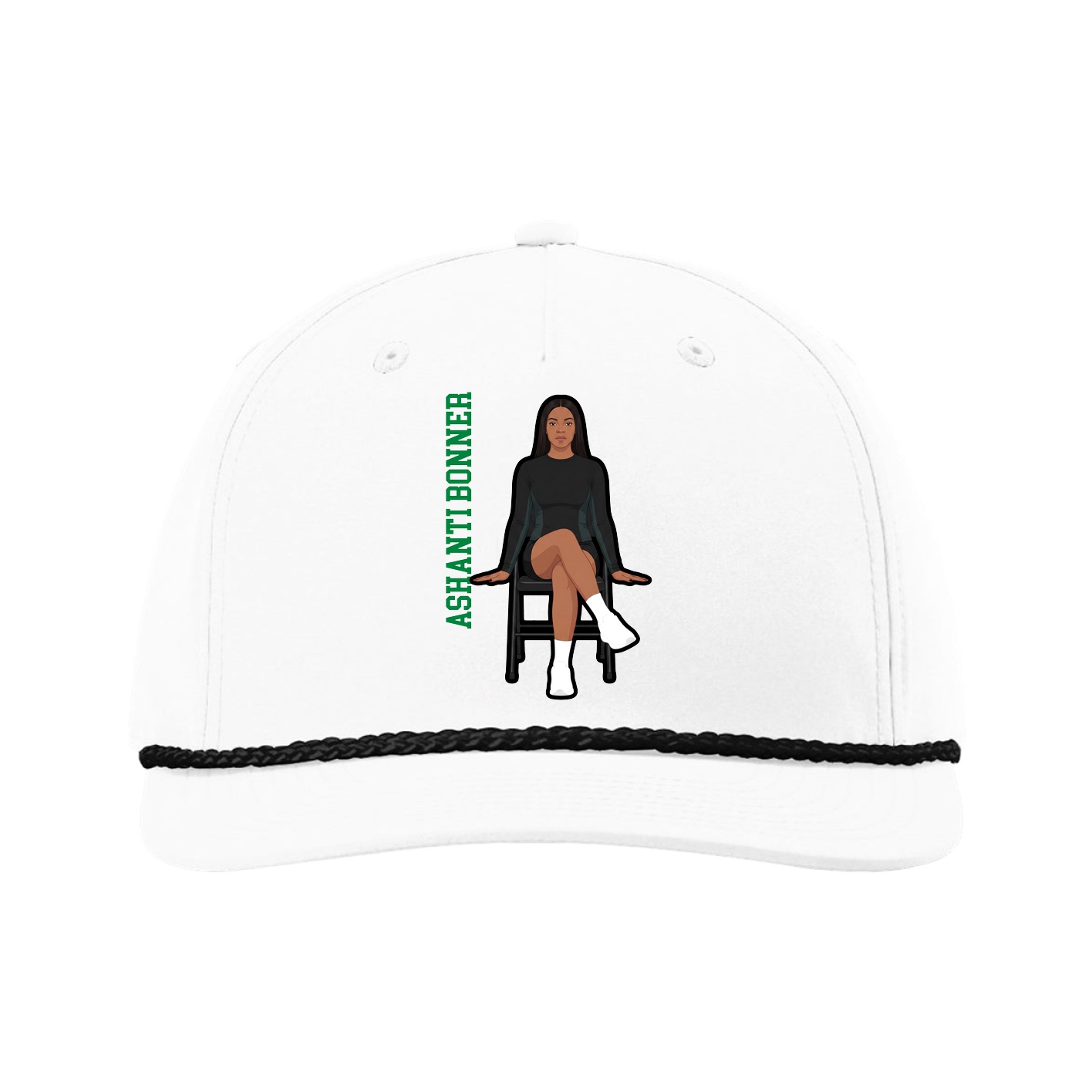 Five-Panel Classic Rope Cap — Name Vertical in White