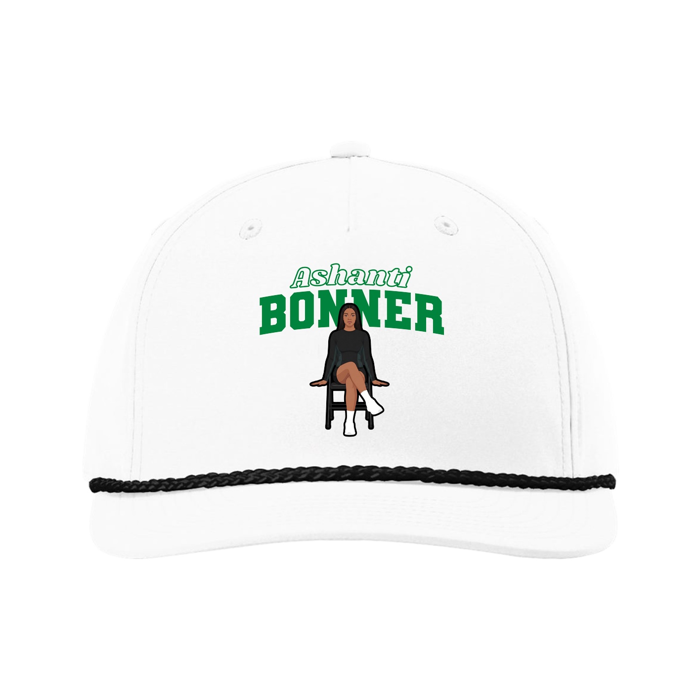 Five-Panel Classic Rope Cap — Name Arch in White