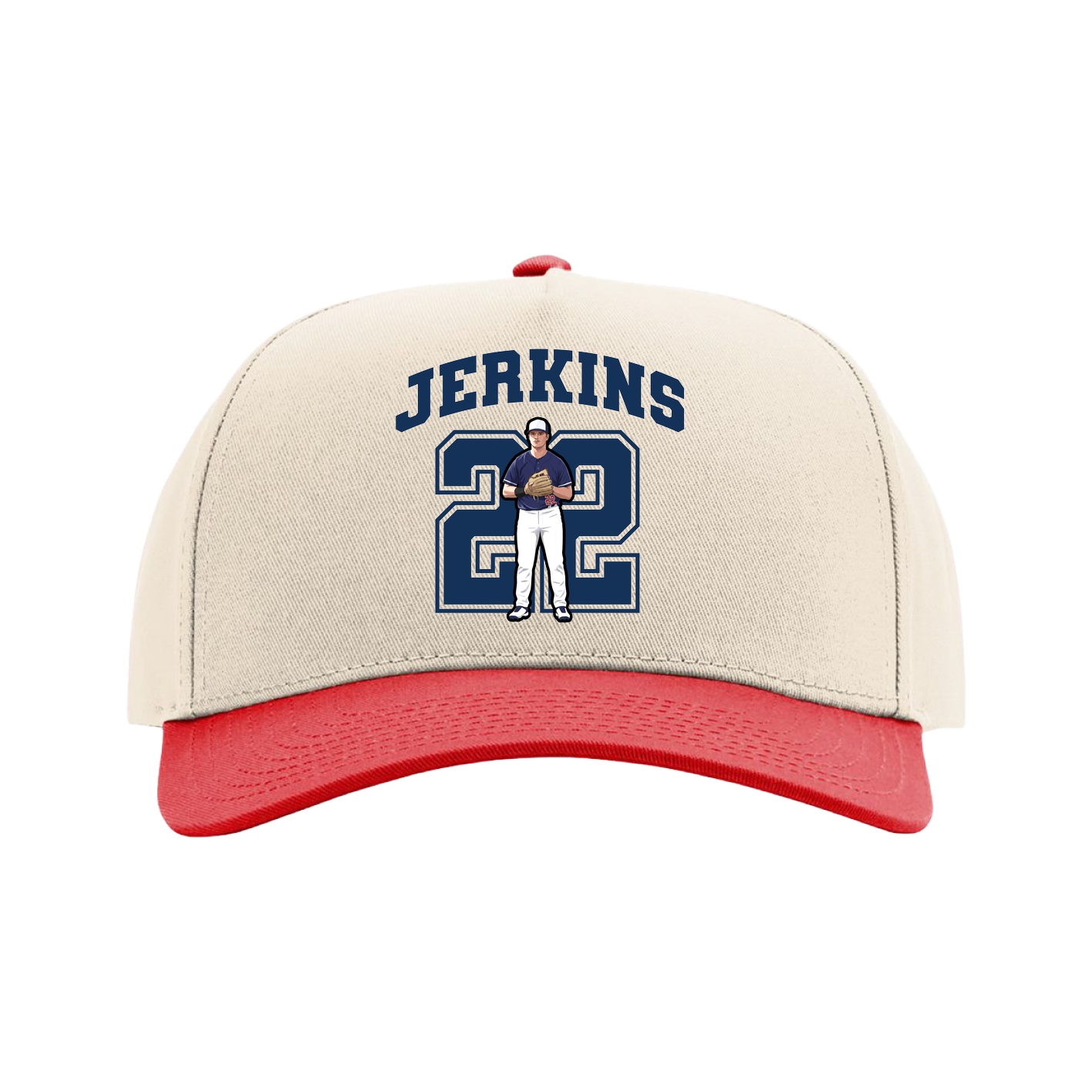 Full Fabric Five-Panel Champ Cap — Number in Cream/Red