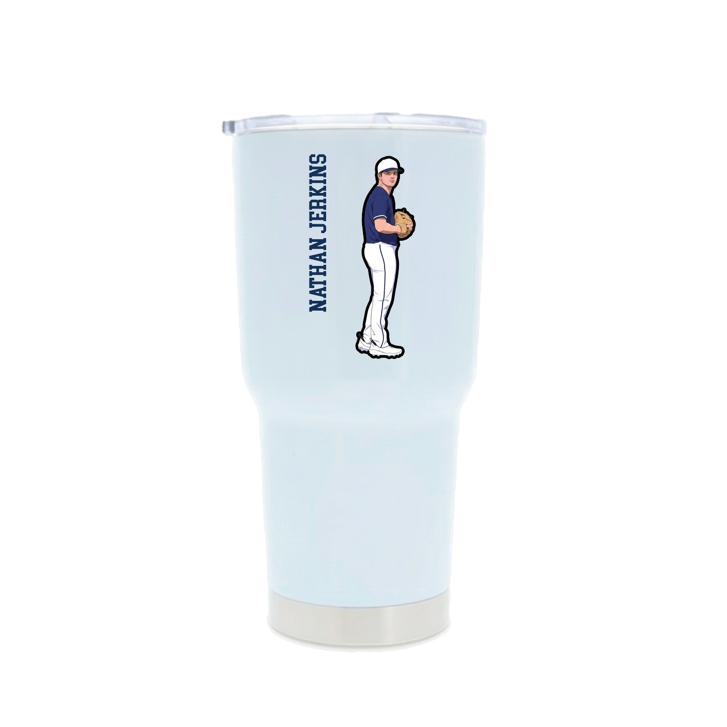 30oz Stainless Steel Tumbler — Name Vertical in White