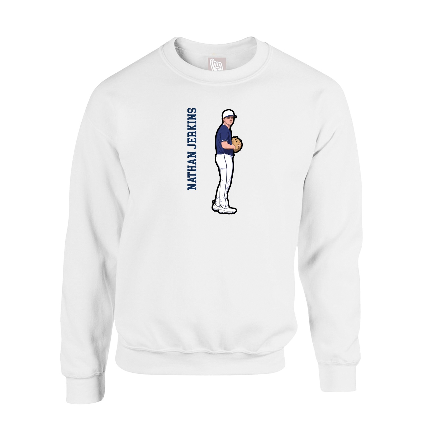 Fleece Crew — Name Vertical in White