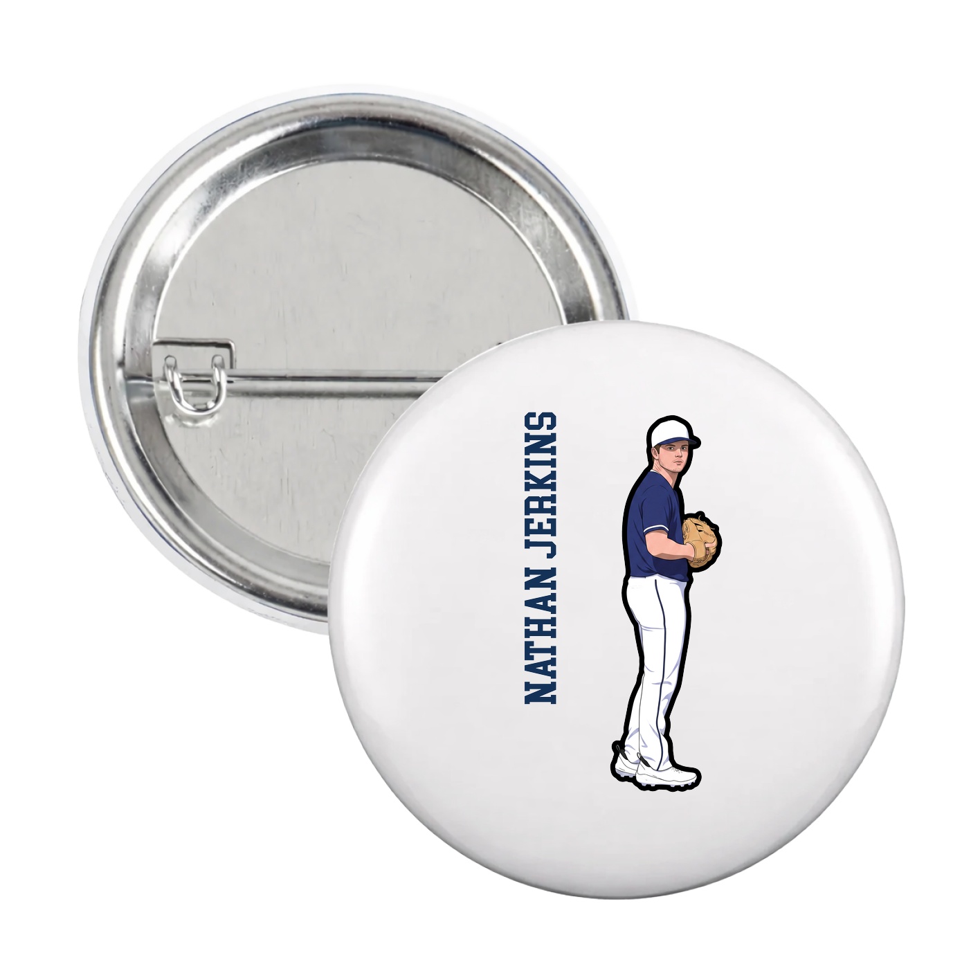 Game Day Button — Name Vertical in White
