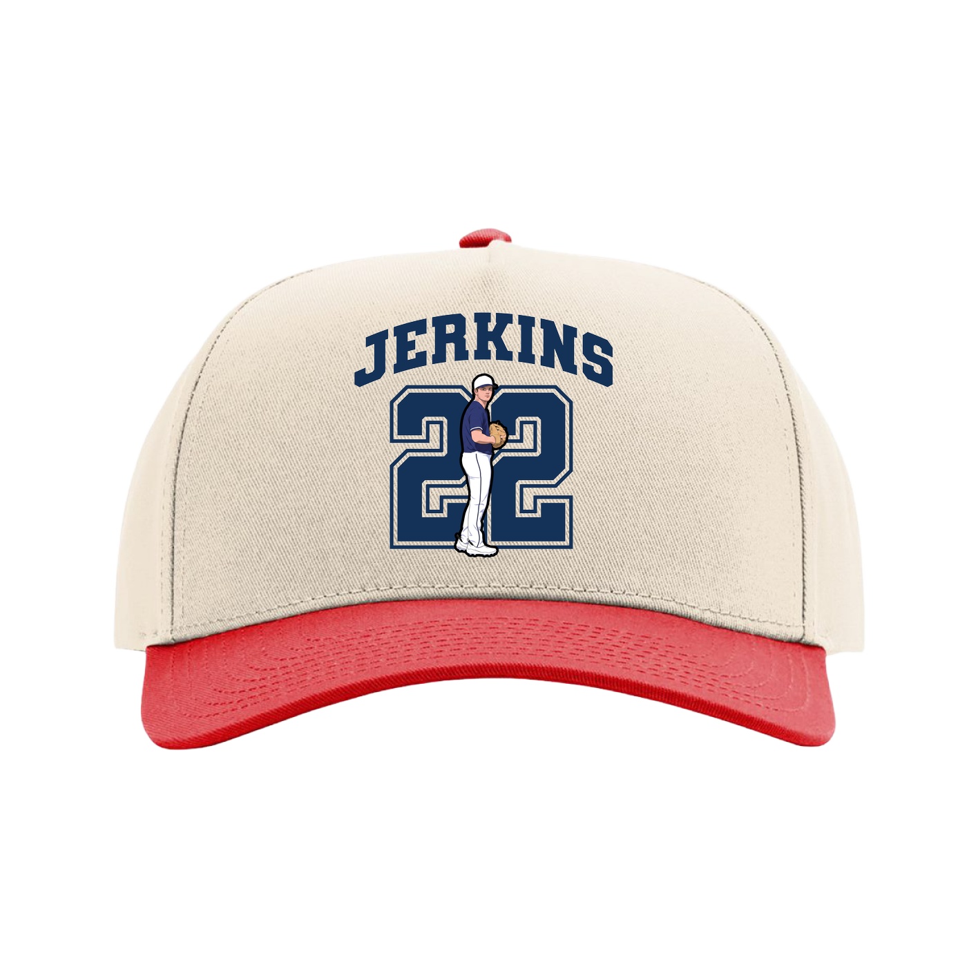 Full Fabric Five-Panel Champ Cap — Number in Cream/Red