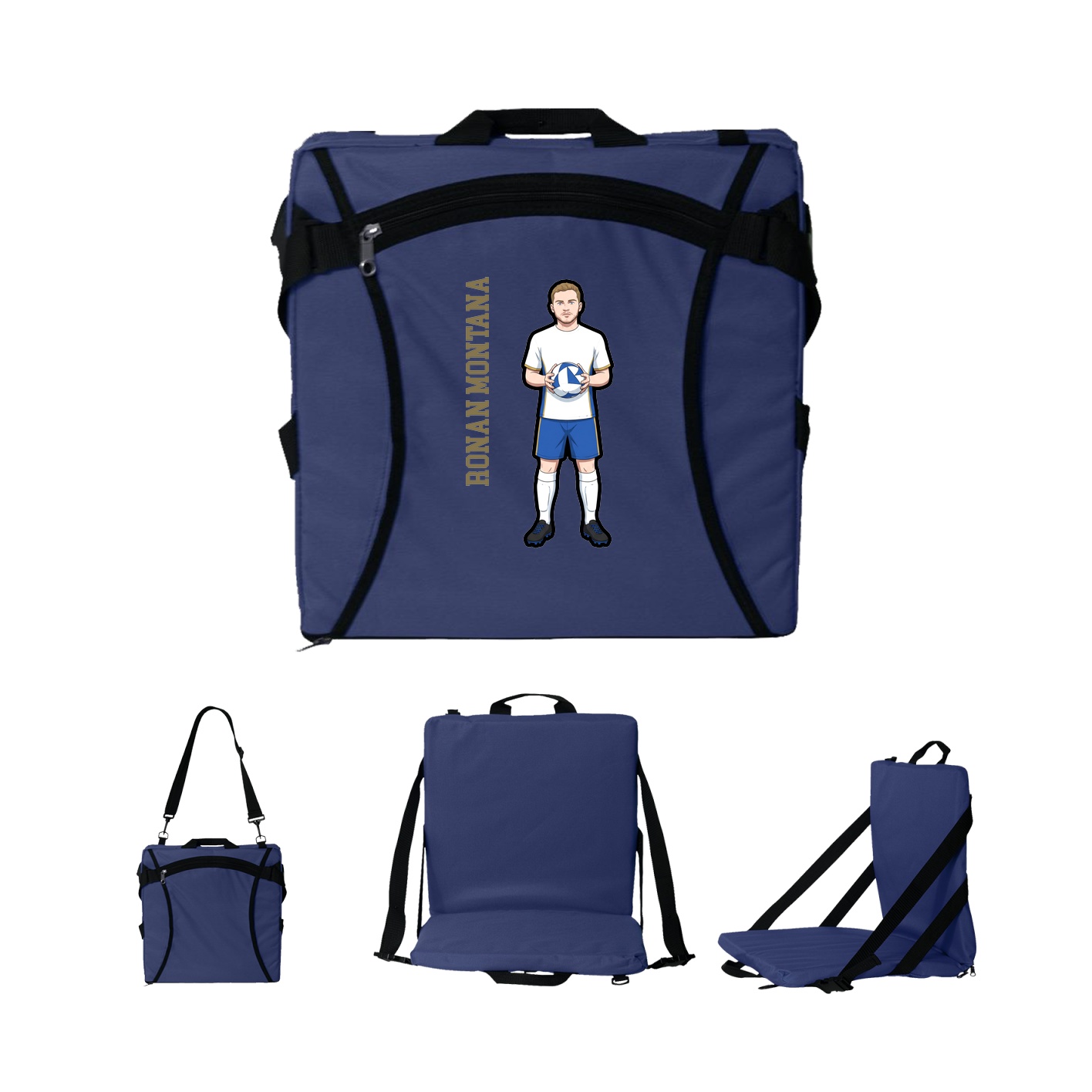 Folding Stadium Seat — Name Vertical in Navy