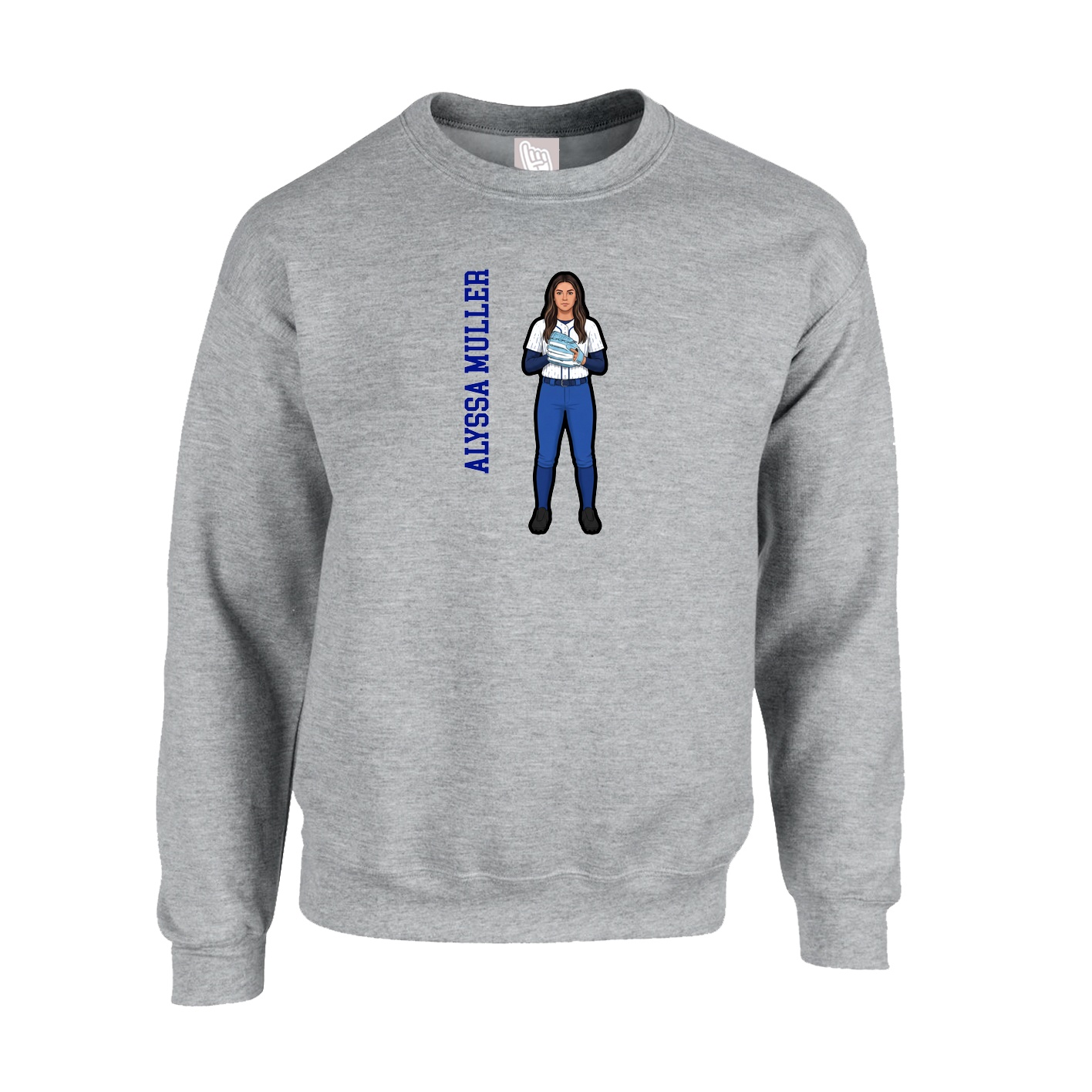 Fleece Crew — Name Vertical in Grey