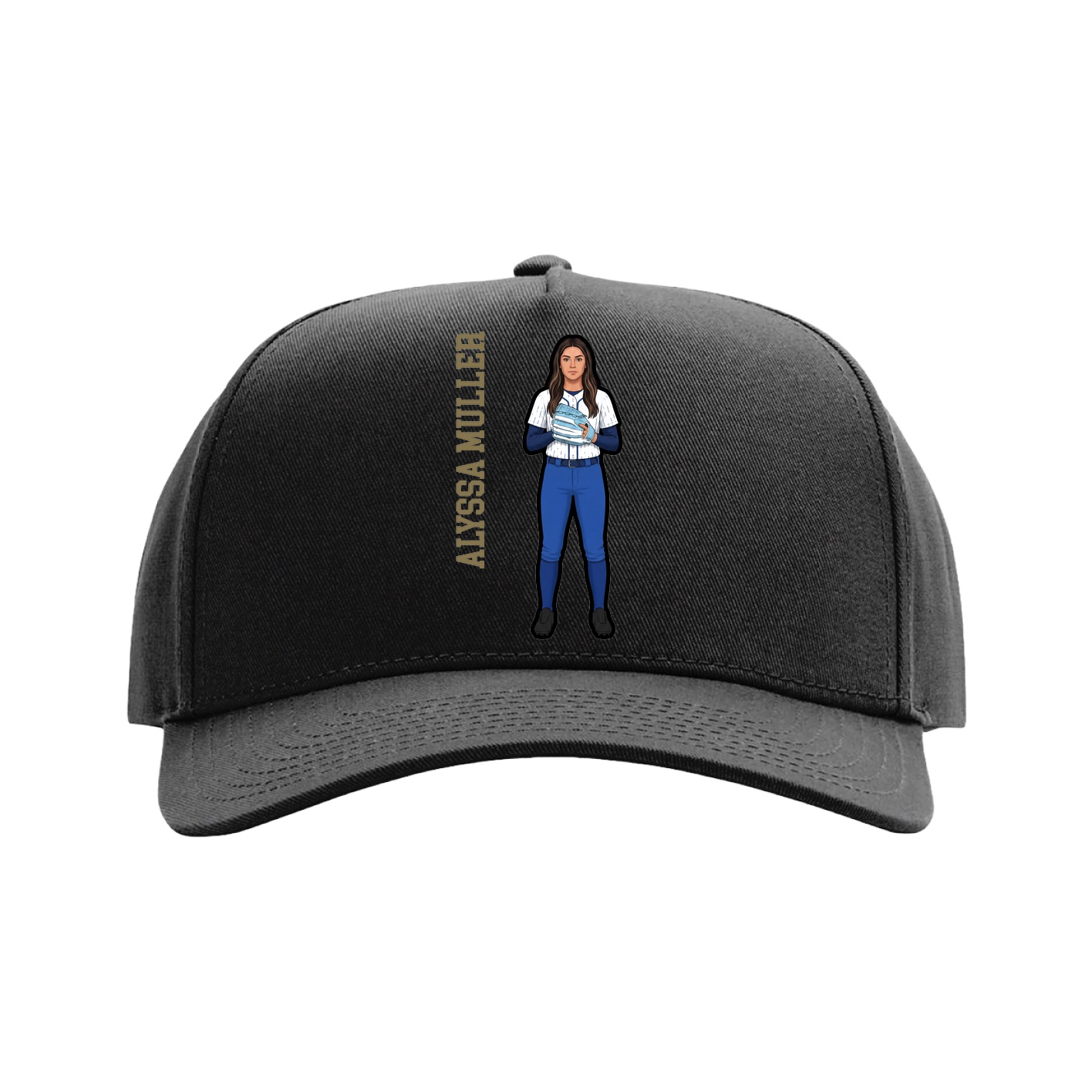 Full Fabric Five-Panel Champ Cap — Name Vertical in Black