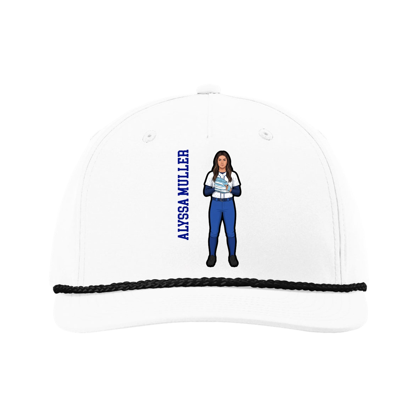 Five-Panel Classic Rope Cap — Name Vertical in White