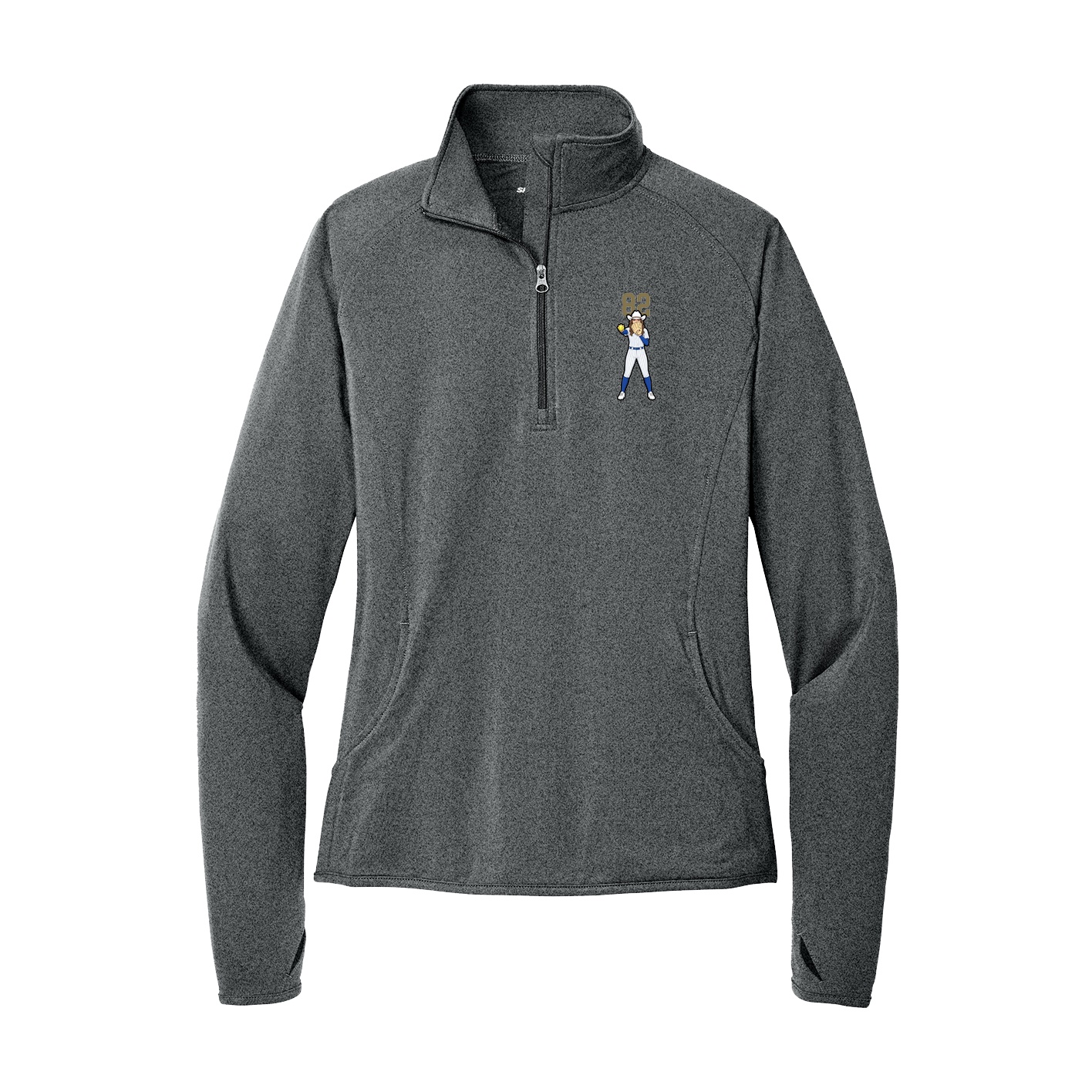 Women's Q-Zip Pullover — Number Top in Grey