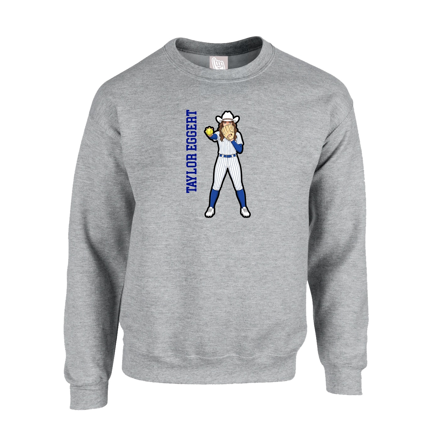 Fleece Crew — Name Vertical in Grey