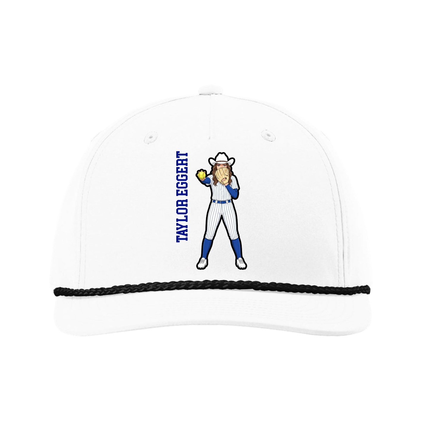 Five-Panel Classic Rope Cap — Name Vertical in White
