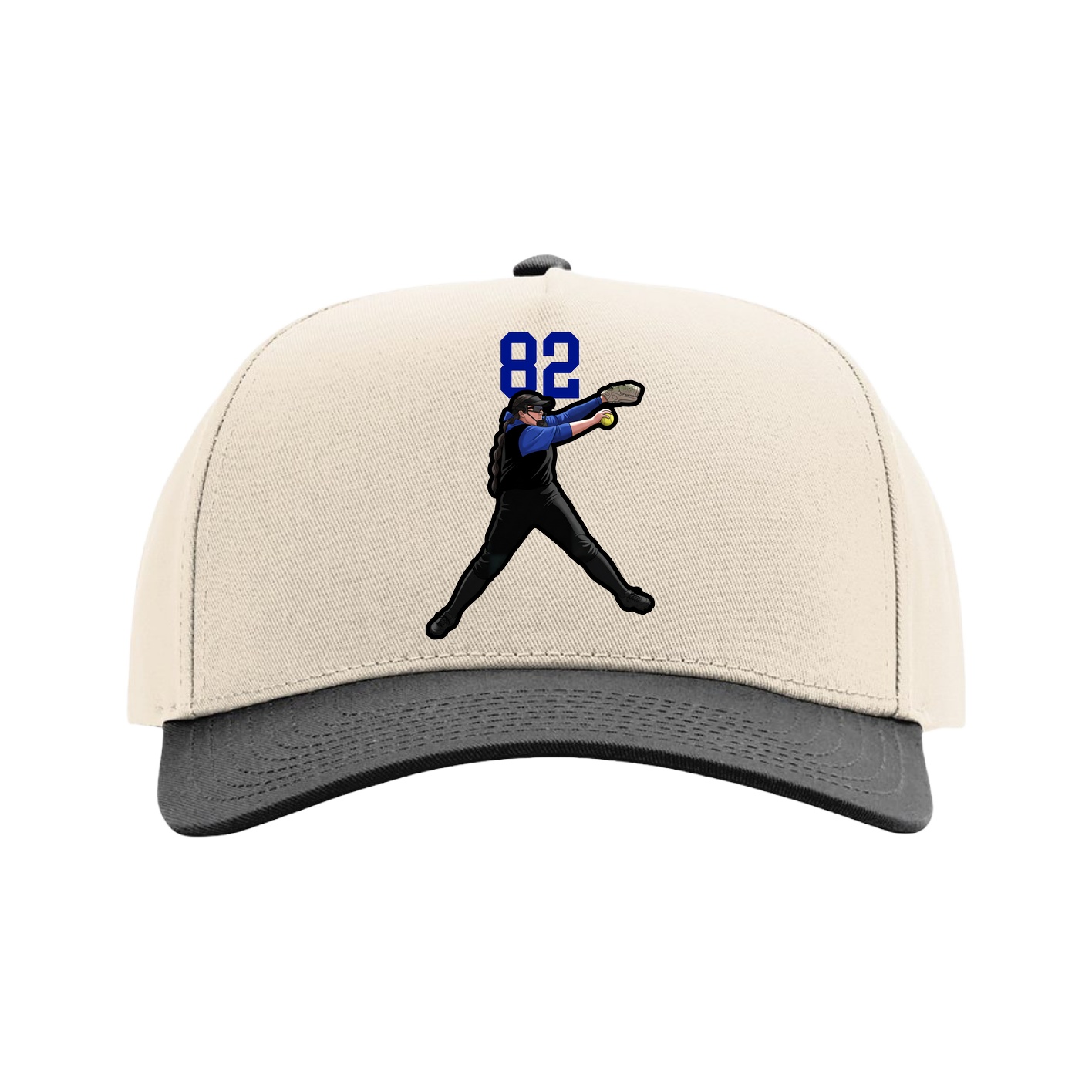 Full Fabric Five-Panel Champ Cap — Number Top in Cream/Black