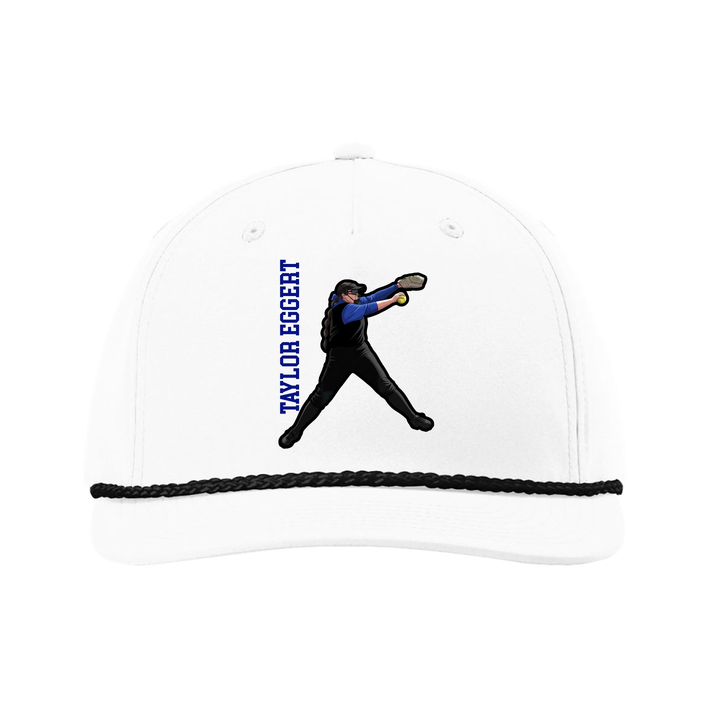 Five-Panel Classic Rope Cap — Name Vertical in White