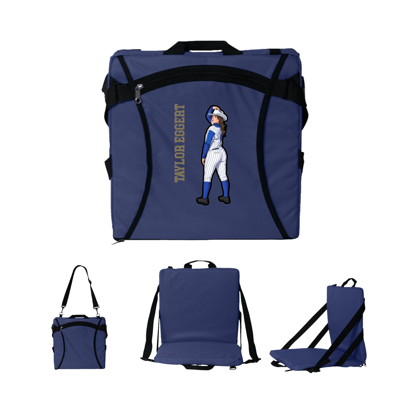 Folding Stadium Seat — Name Vertical in Navy