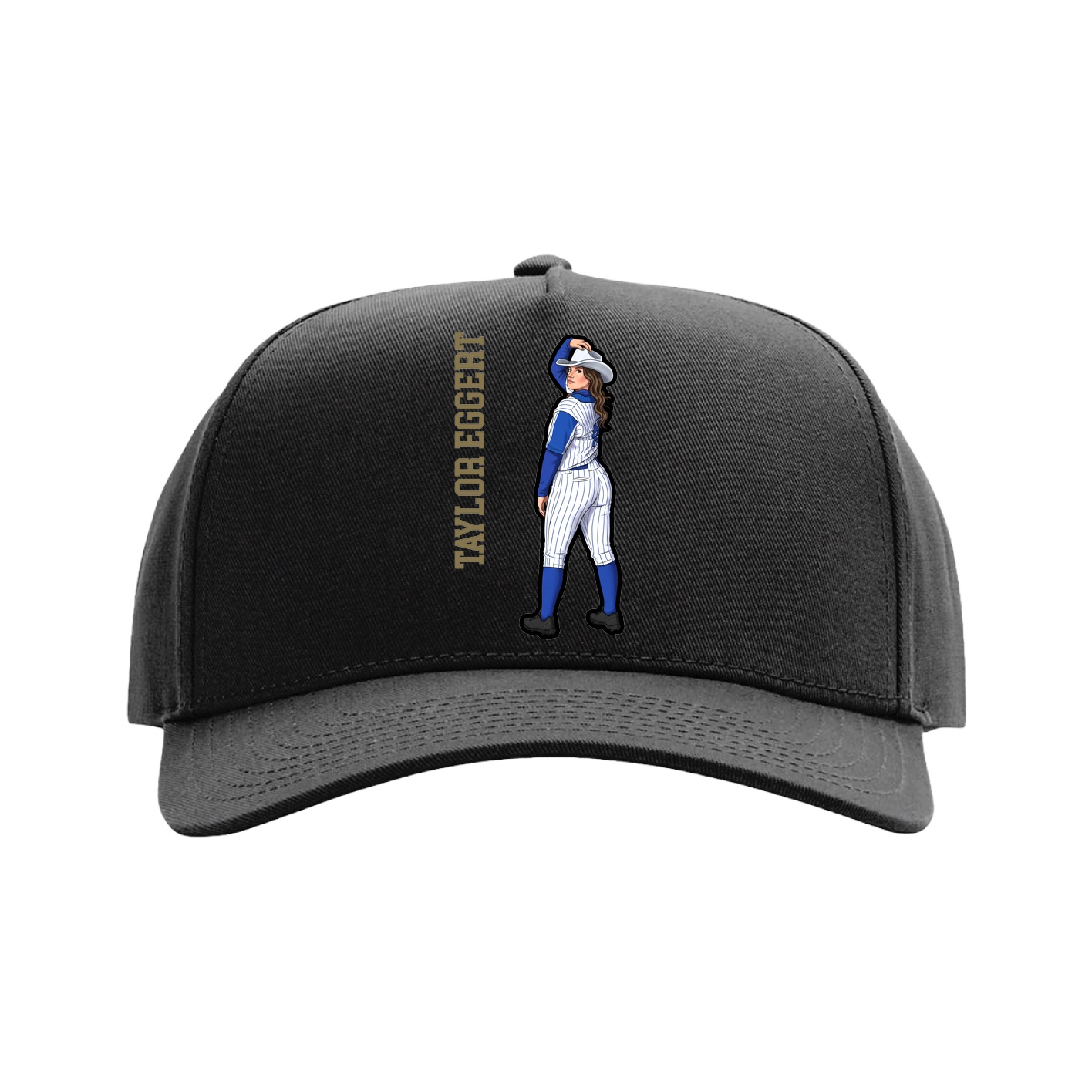Full Fabric Five-Panel Champ Cap — Name Vertical in Black