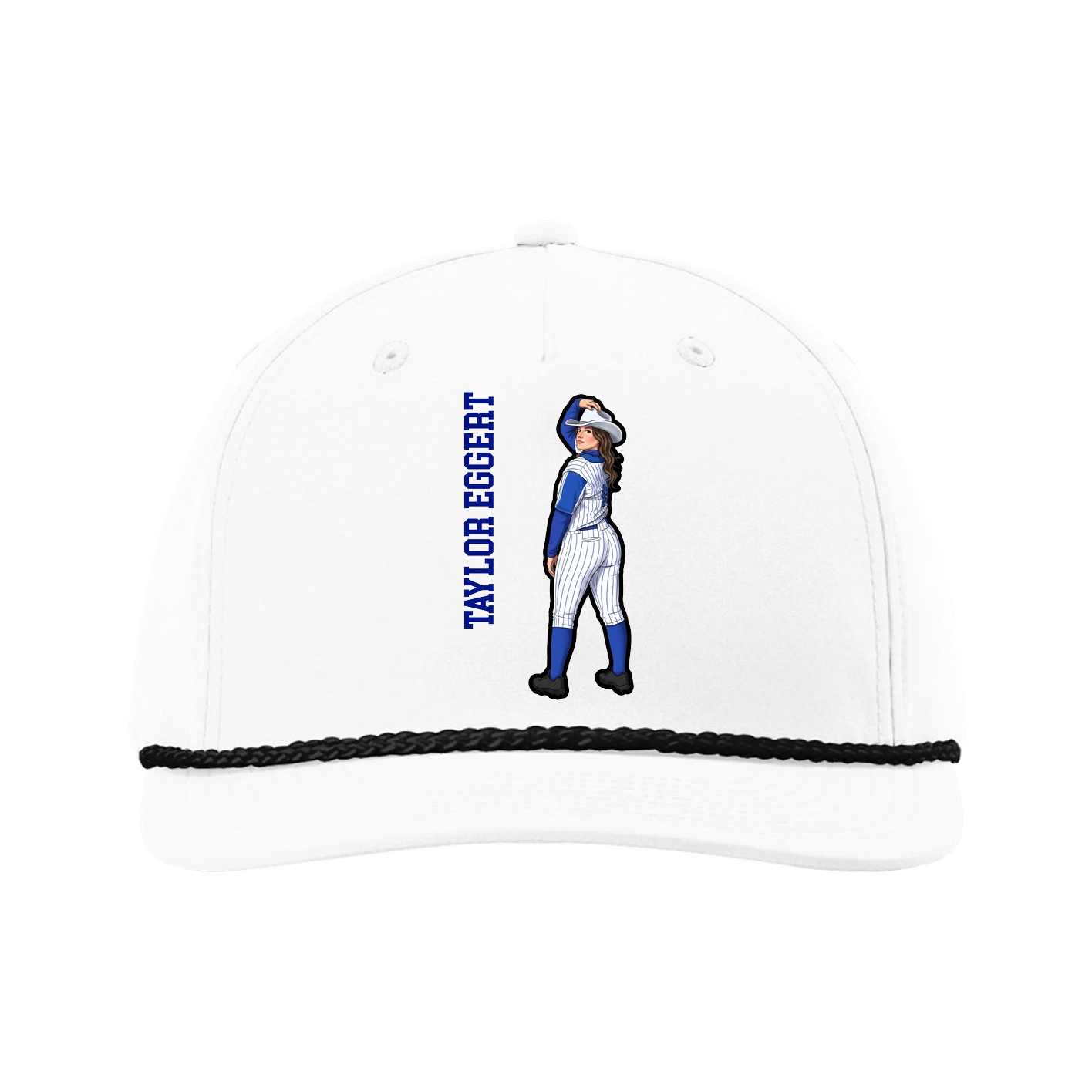 Five-Panel Classic Rope Cap — Name Vertical in White