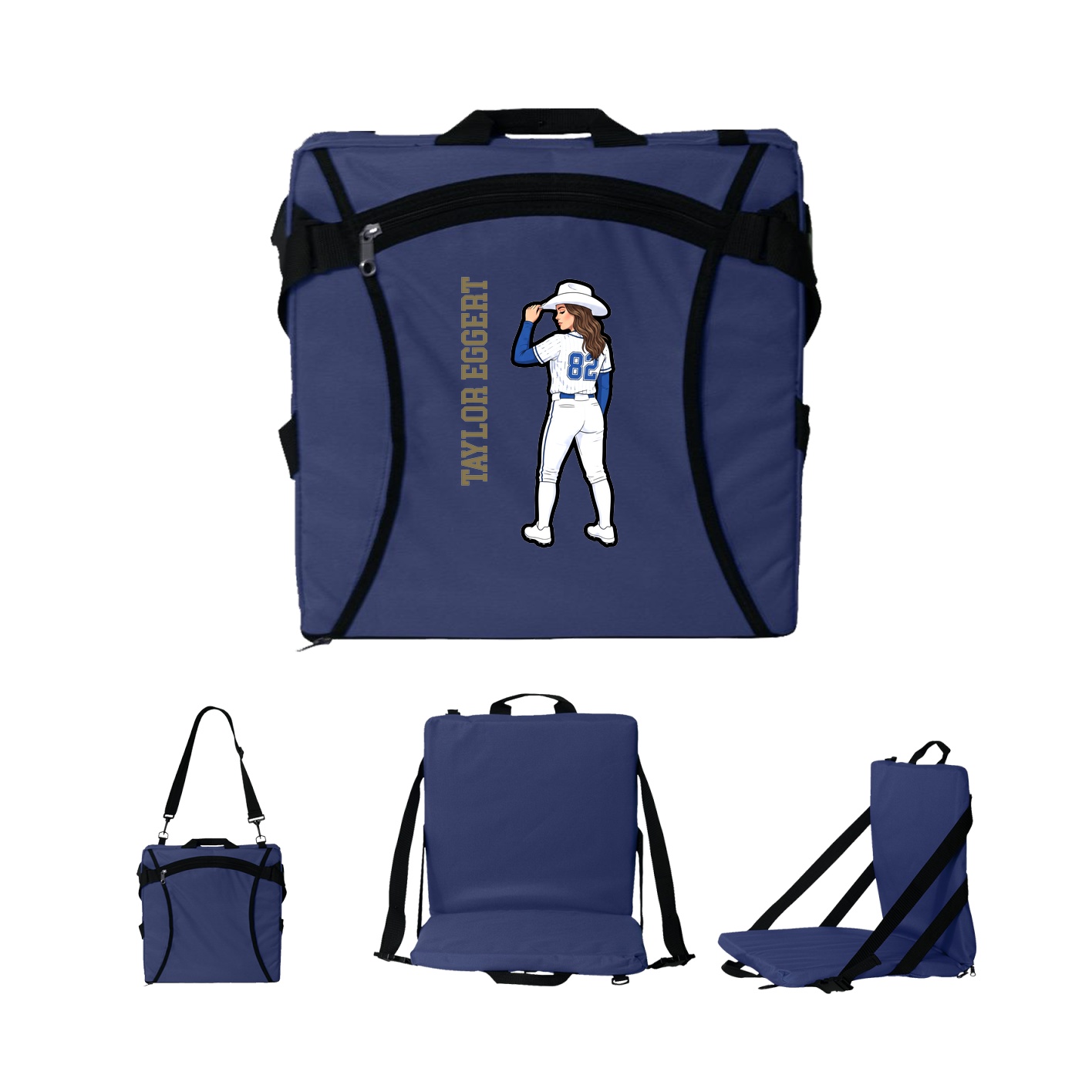 Folding Stadium Seat — Name Vertical in Navy