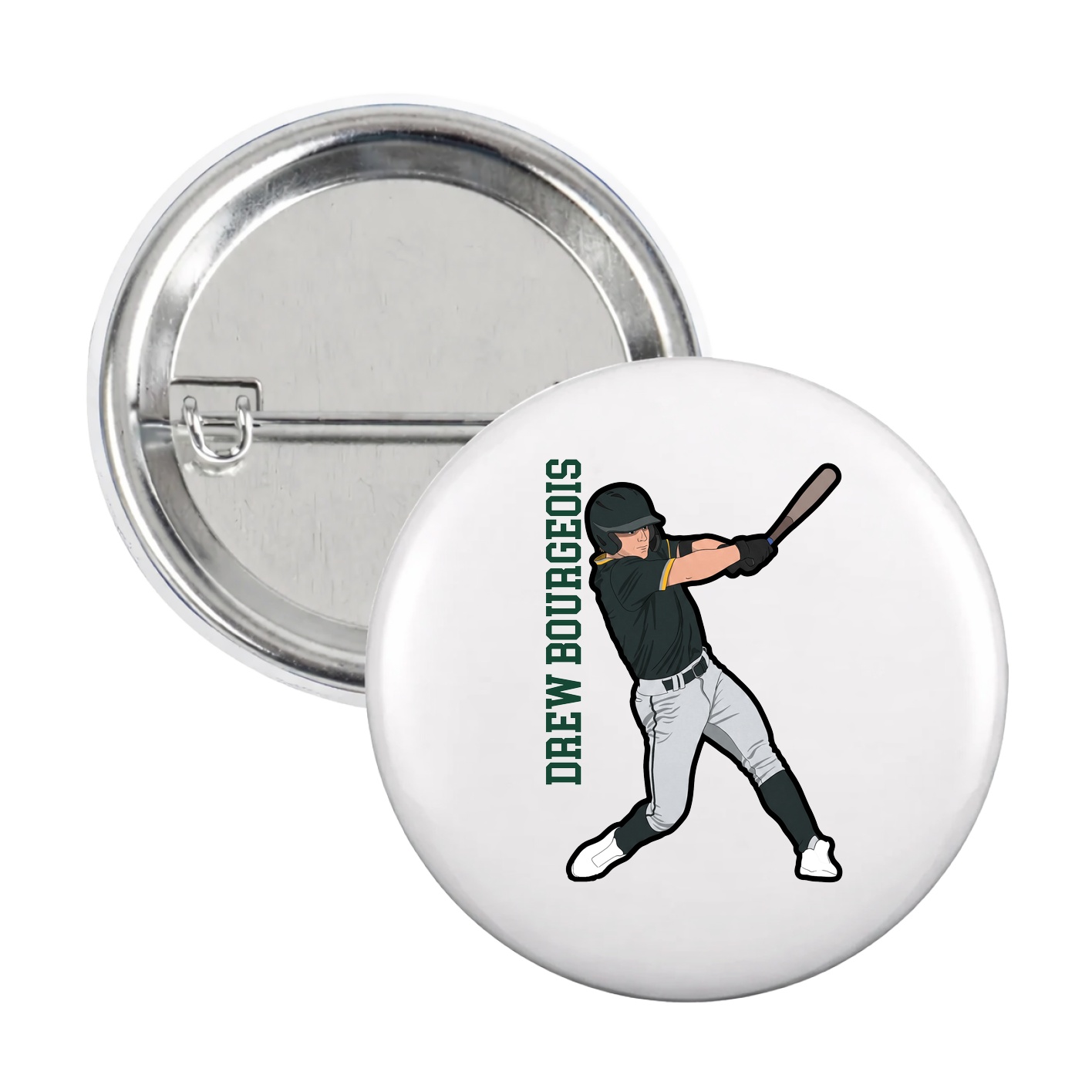 Game Day Button — Name Vertical in White