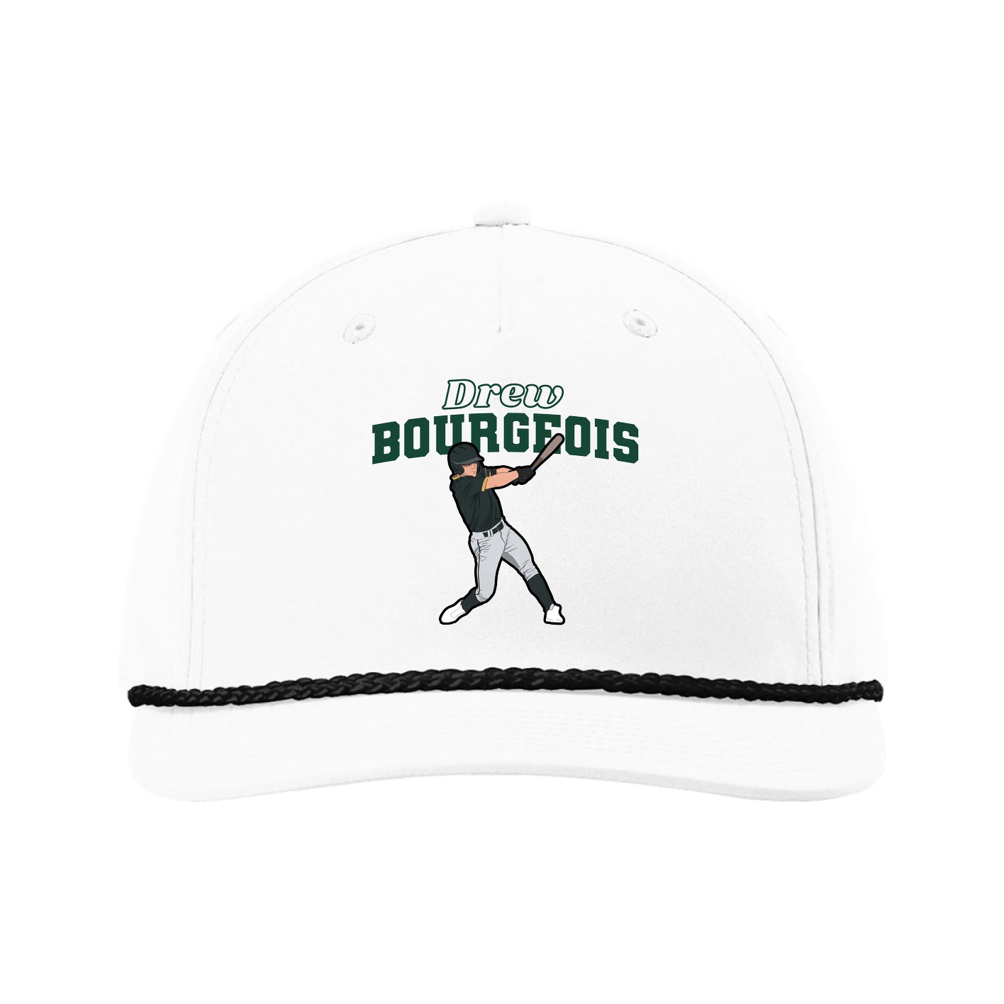 Five-Panel Classic Rope Cap — Name Arch in White