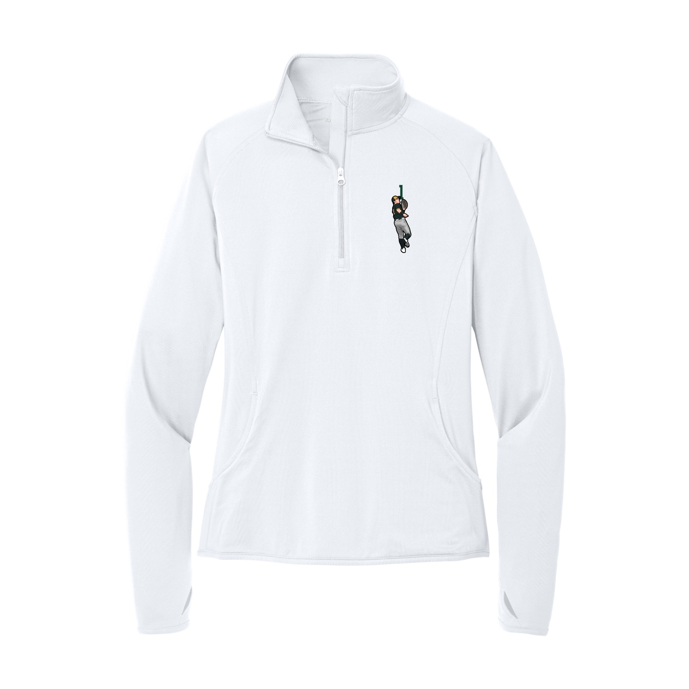 Women's Q-Zip Pullover — Number Top in White