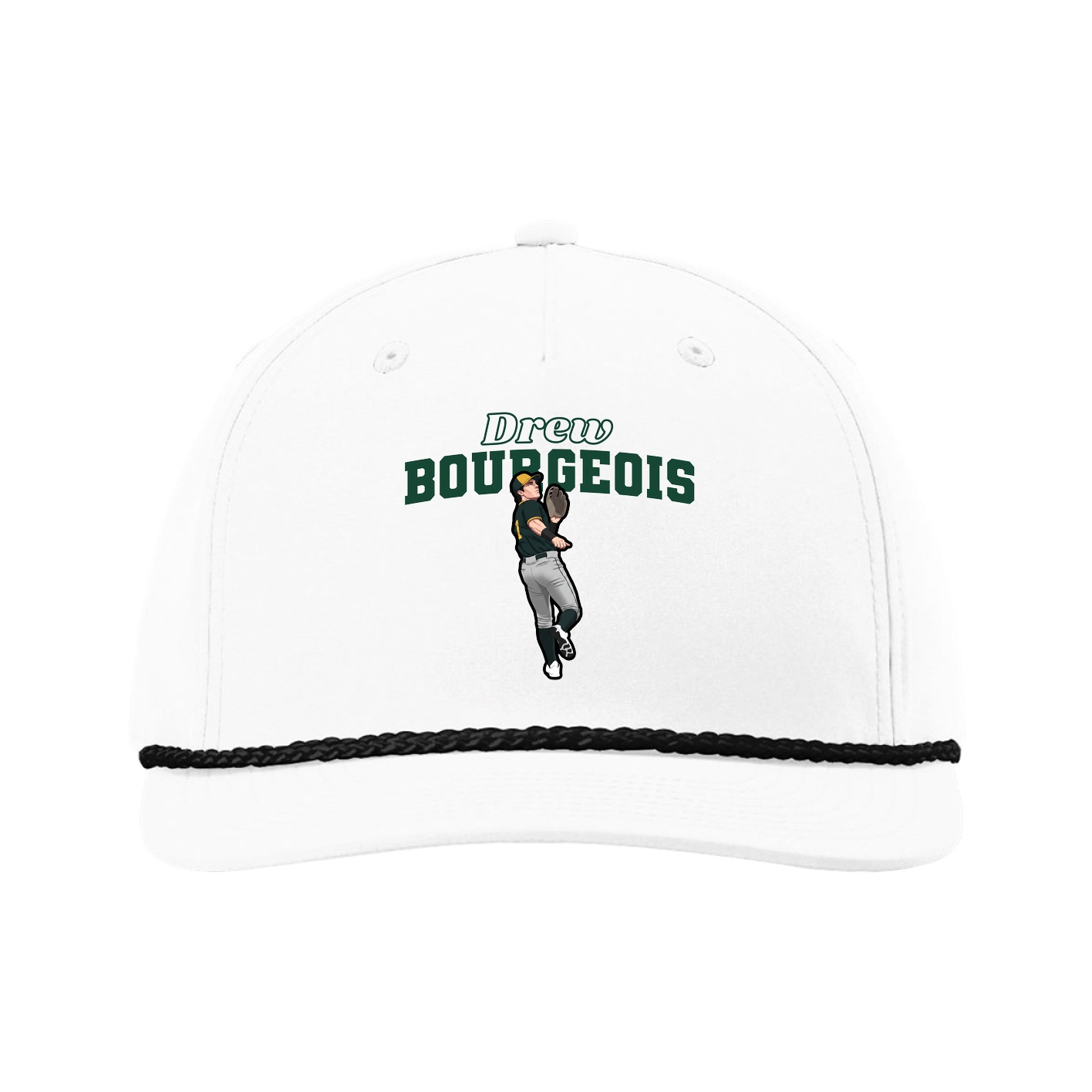 Five-Panel Classic Rope Cap — Name Arch in White