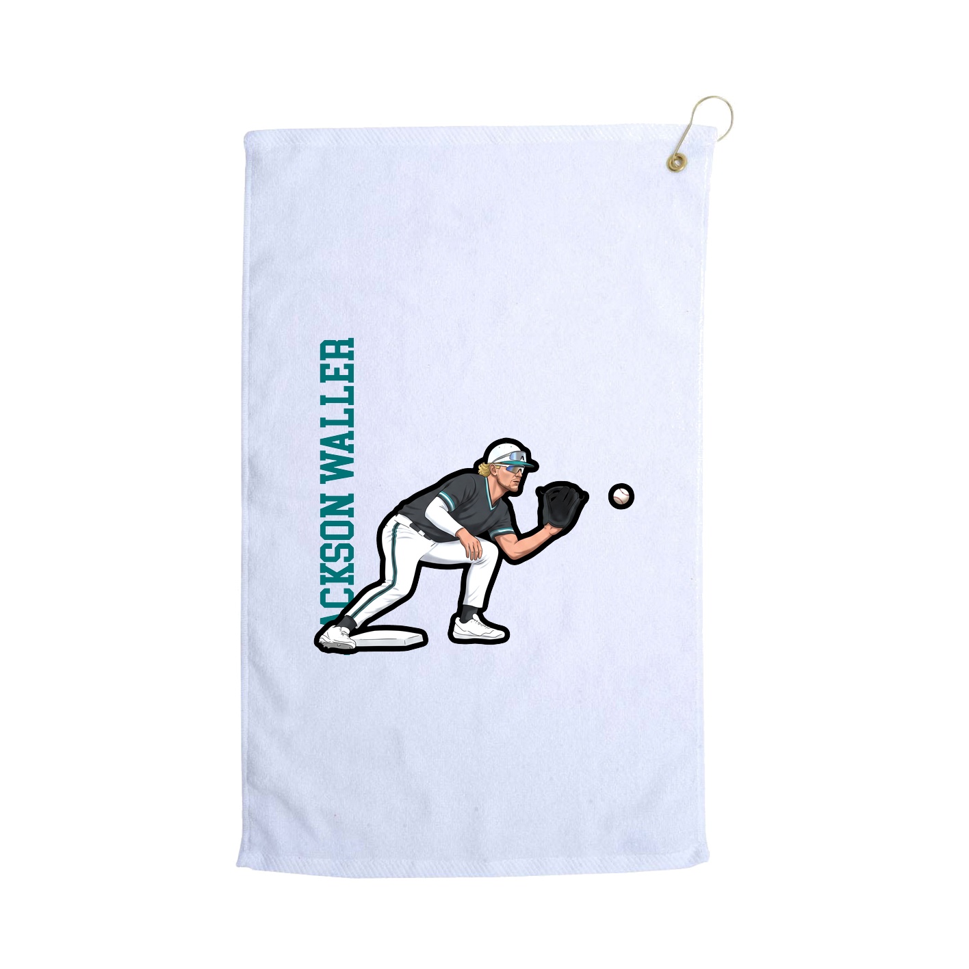 Golf Towel — Name Vertical in White