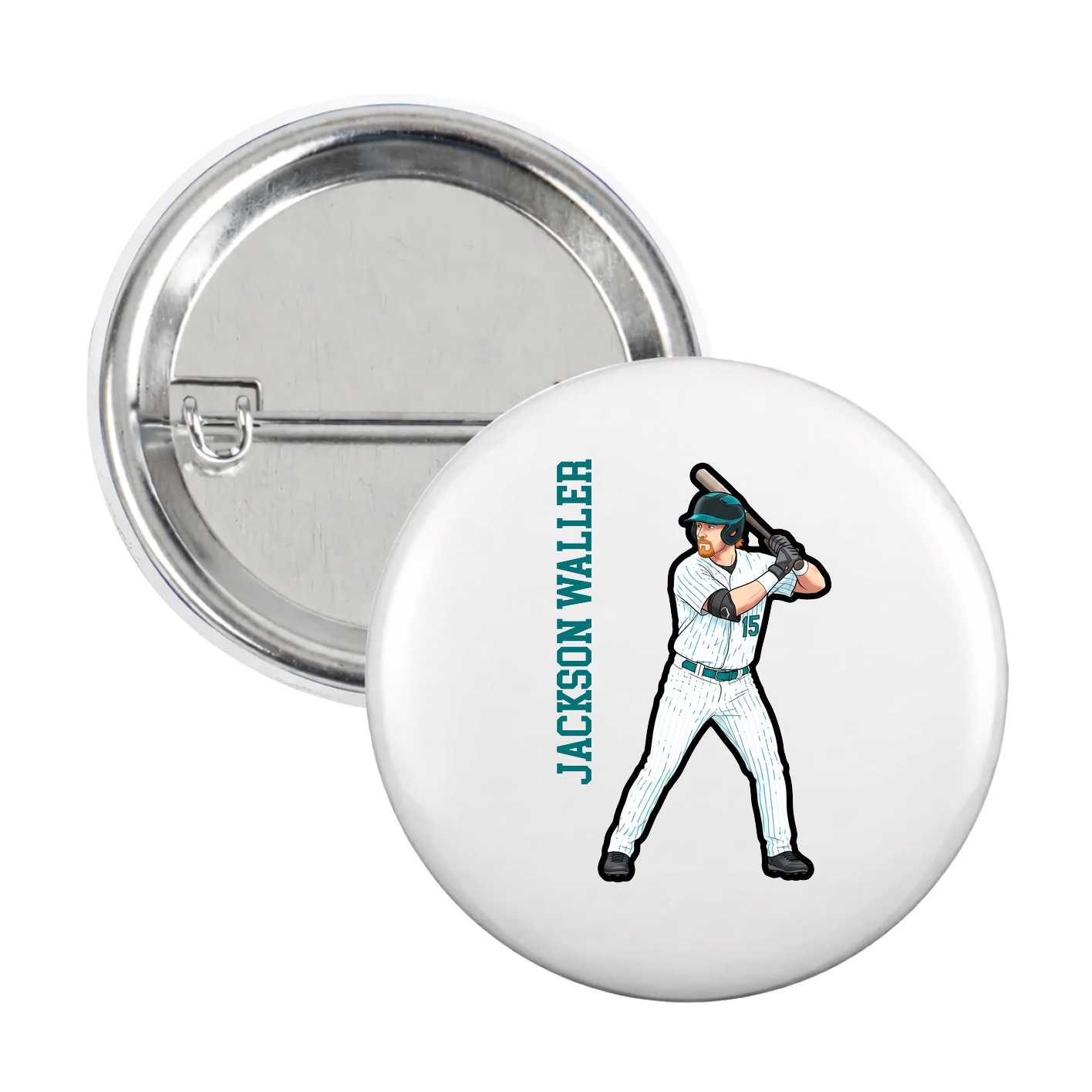 Game Day Button — Name Vertical in White