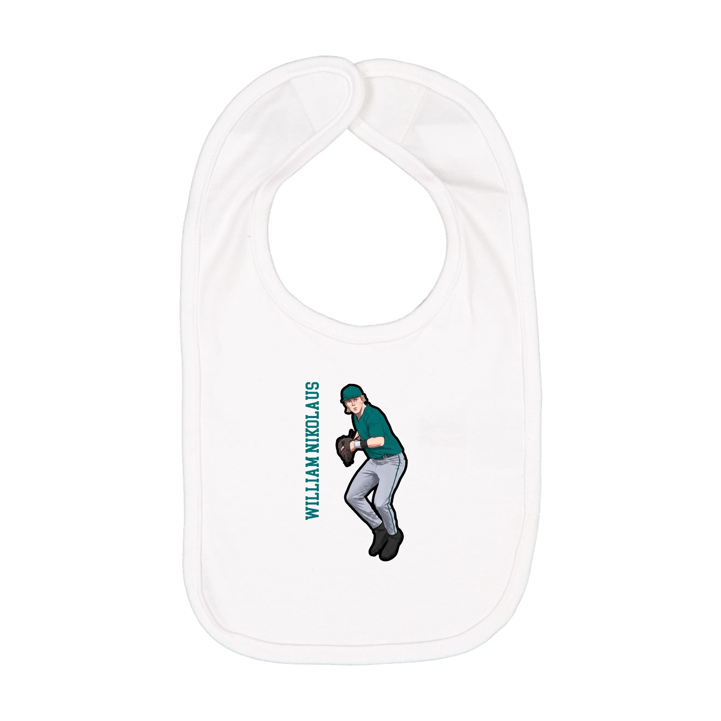 Infant Bib — Name Vertical in White