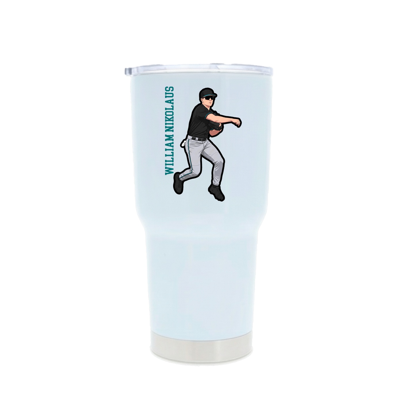 30oz Stainless Steel Tumbler — Name Vertical in White