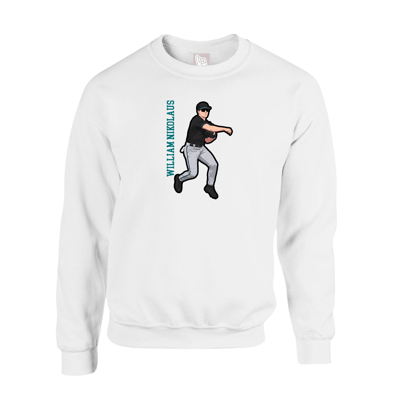 Fleece Crew — Name Vertical in White