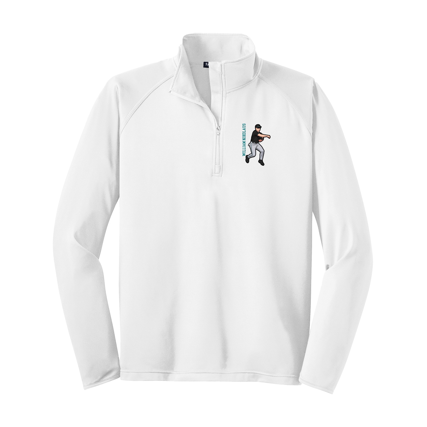 Q-Zip Pullover — Name Vertical in White
