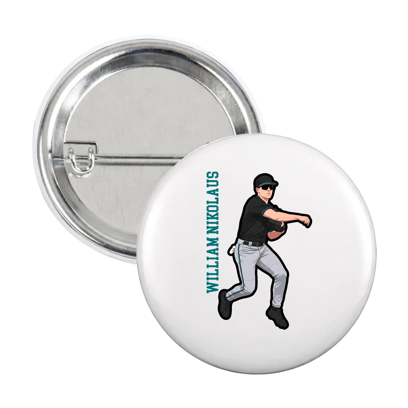 Game Day Button — Name Vertical in White
